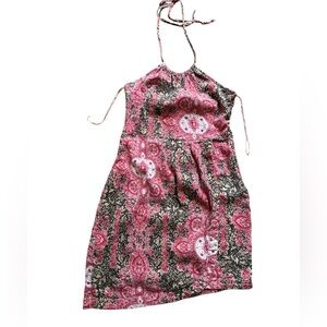 Free People Red and Black Pleated Linen Blend Sundress